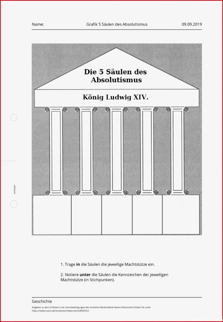 Arbeitsblatt Grafik 5 Säulen des Absolutismus