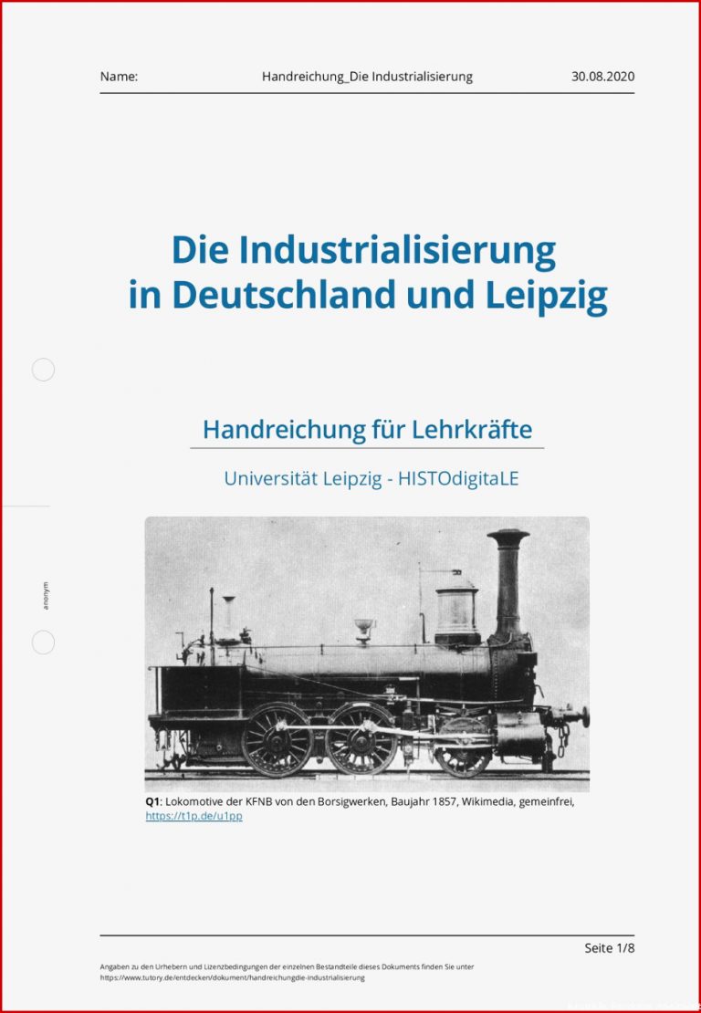 Arbeitsblatt Handreichung Die Industrialisierung Tutory