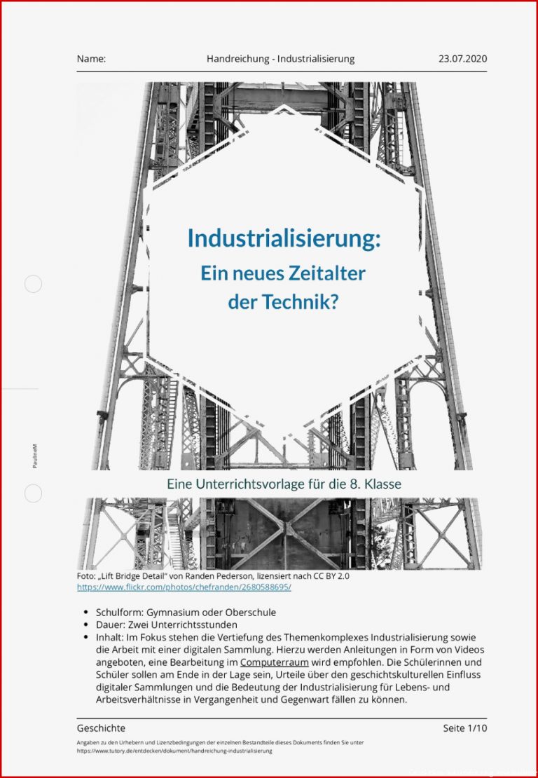 Arbeitsblatt Handreichung Industrialisierung