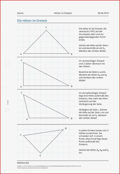 Arbeitsblatt Höhen Im Dreieck Mathematik Tutory