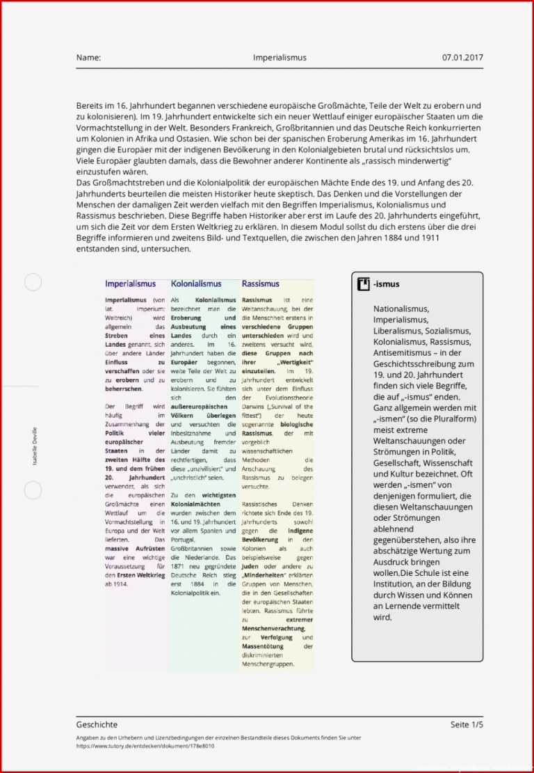 Arbeitsblatt Imperialismus Geschichte Allgemeine