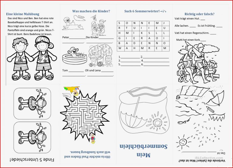 Arbeitsblatt Kindergarten sommer