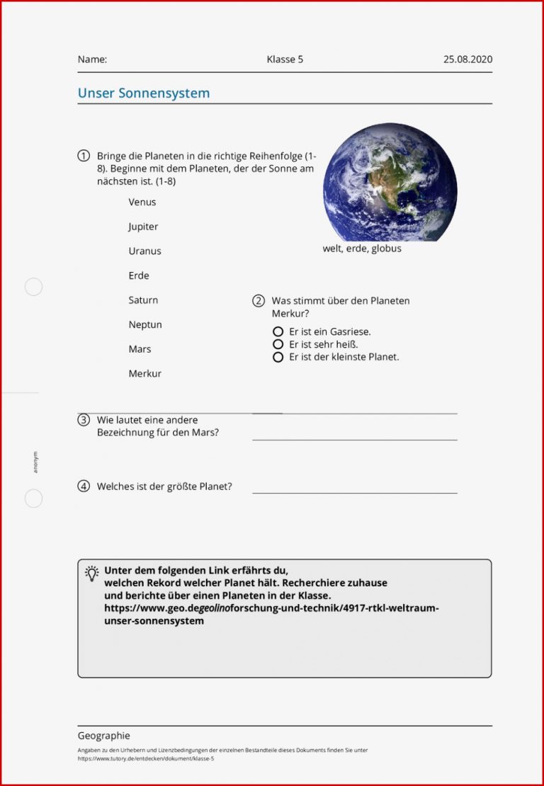 Arbeitsblatt Klasse 5 Geographie tutory