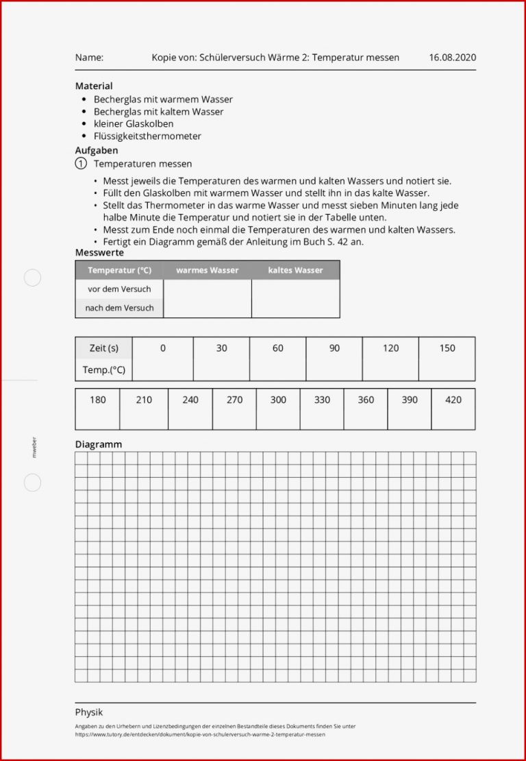 Arbeitsblatt Kopie von Schülerversuch Wärme 2