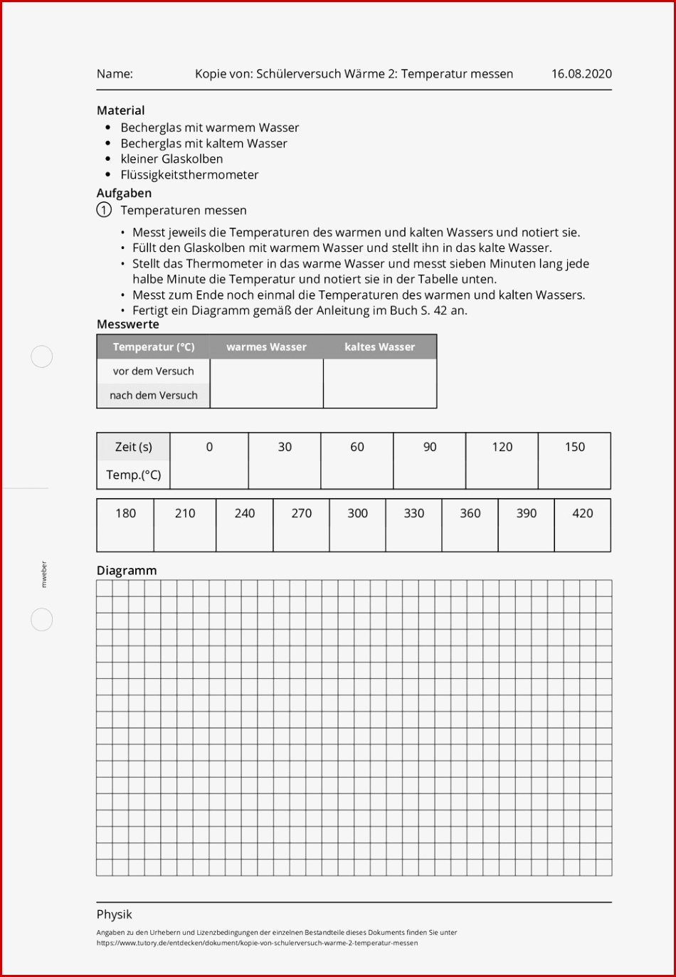 Arbeitsblatt Kopie Von Schülerversuch Wärme 2
