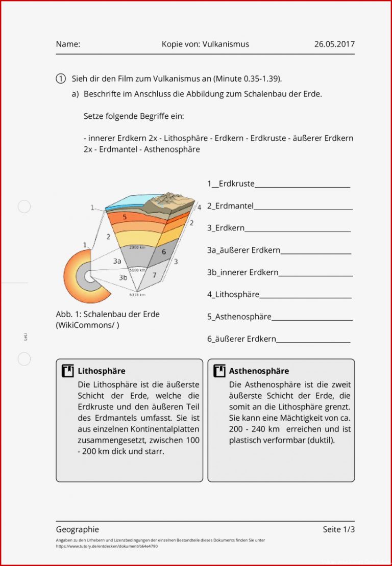 Arbeitsblatt Kopie von Vulkanismus Geographie tutory