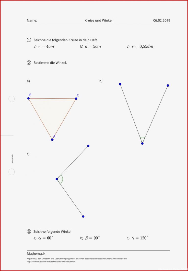 Arbeitsblatt Kreise und Winkel Mathematik tutory