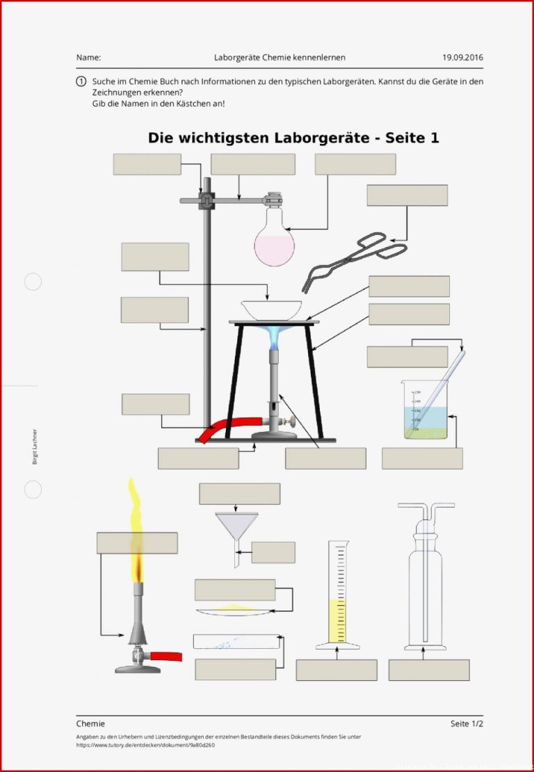 Arbeitsblatt Laborgeräte Chemie Kennenlernen Chemie