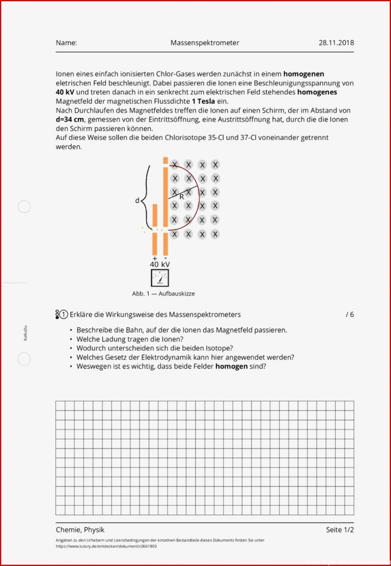 Arbeitsblatt Massenspektrometer Chemie & Physik