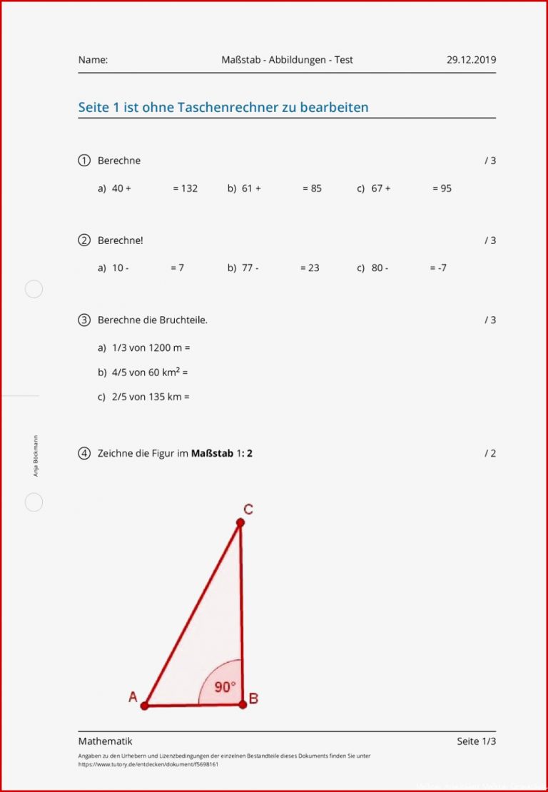 Arbeitsblatt Maßstab Abbildungen Test Mathematik