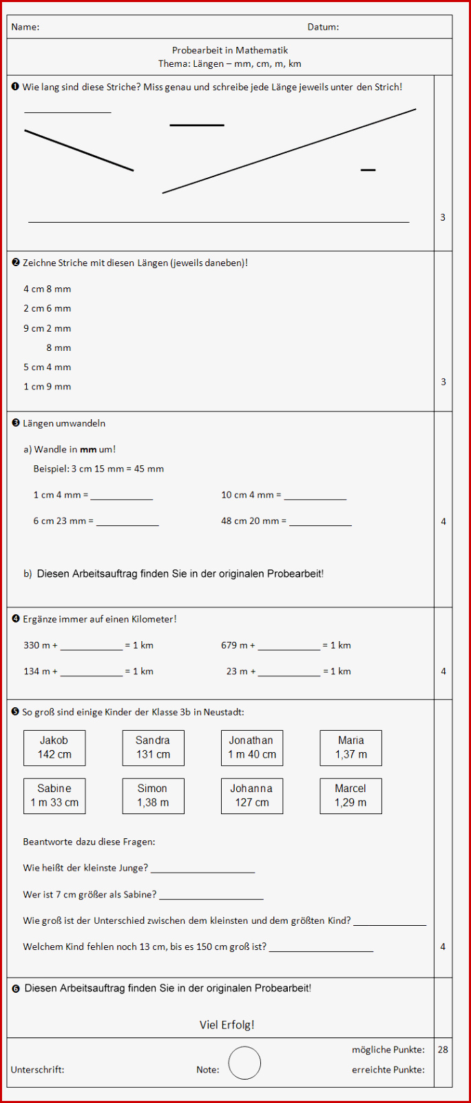 Arbeitsblatt Mathe Klasse 4 Längen Umrechnen Mathe L舅gen