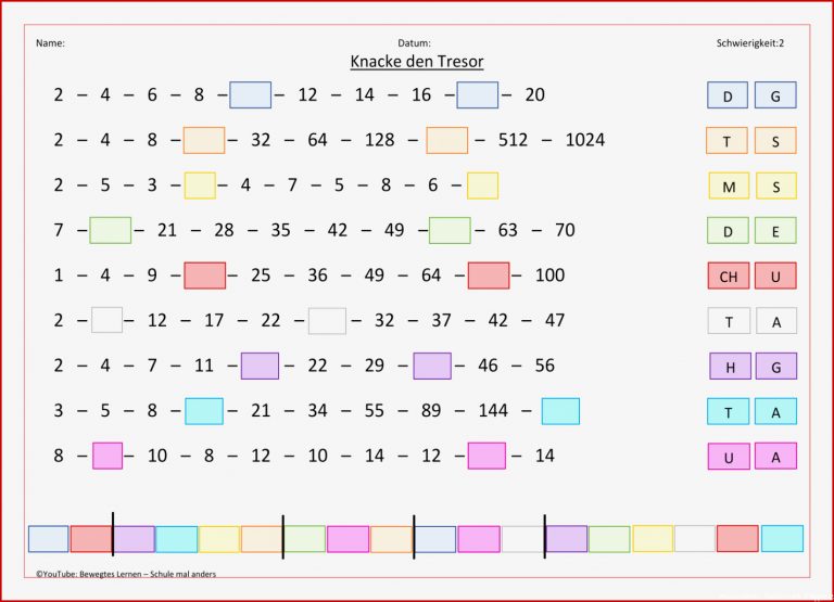 Arbeitsblatt Mathe Reihen Stufe Mittel