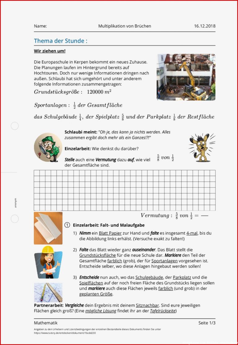 Arbeitsblatt Multiplikation Von Brüchen Mathematik