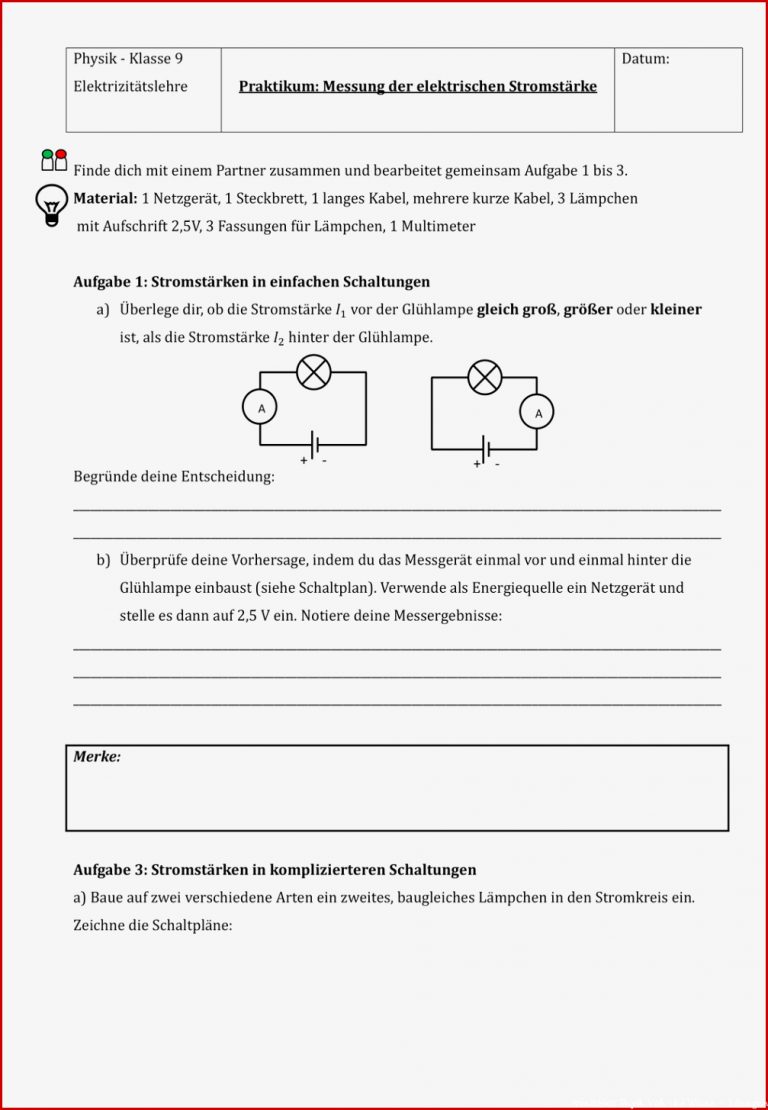 Arbeitsblatt Physik Catherine Miller Grundschule