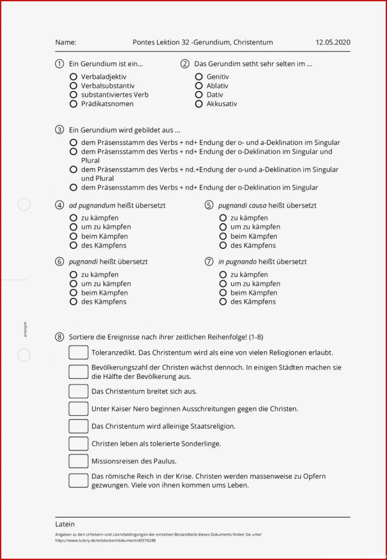 Arbeitsblatt Pontes Lektion 32 Gerundium Christentum