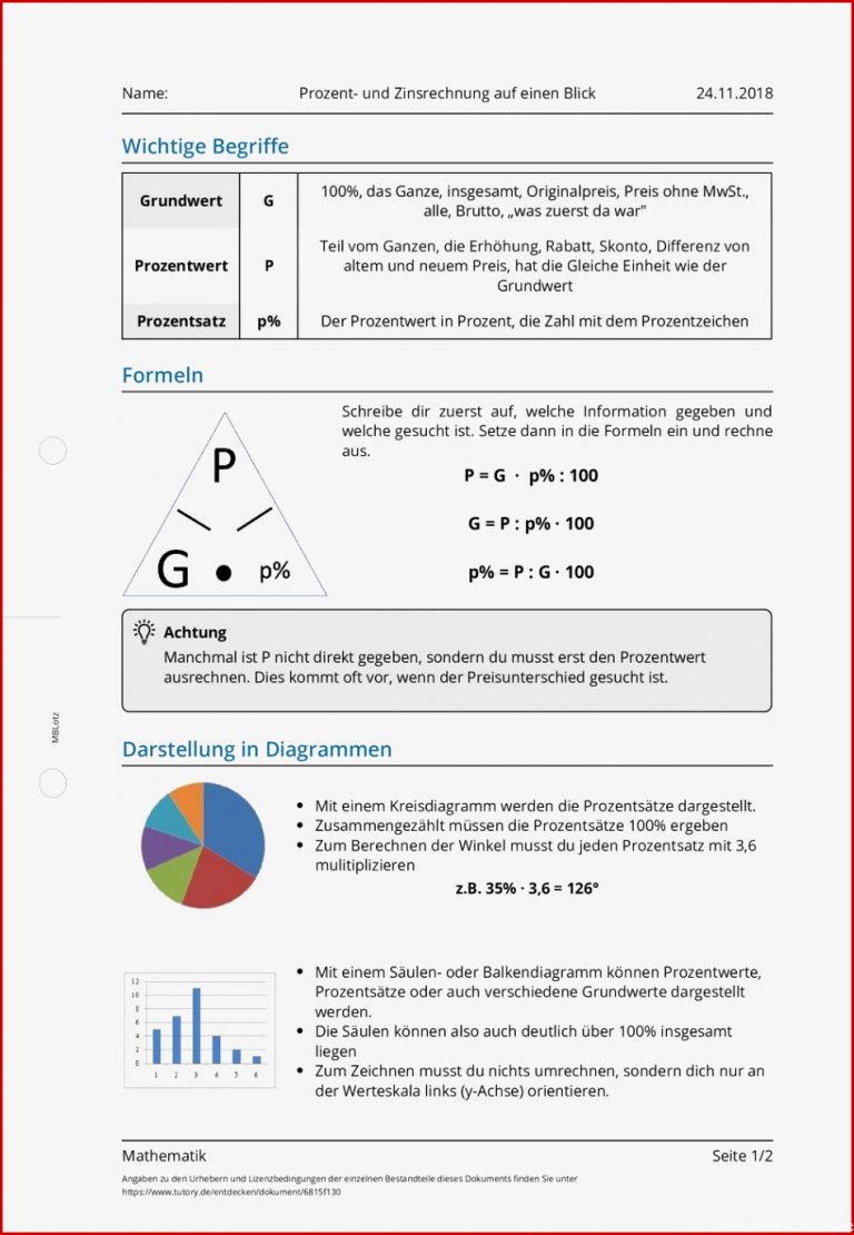 Arbeitsblatt Prozent Und Zinsrechnung Auf Einen Blick
