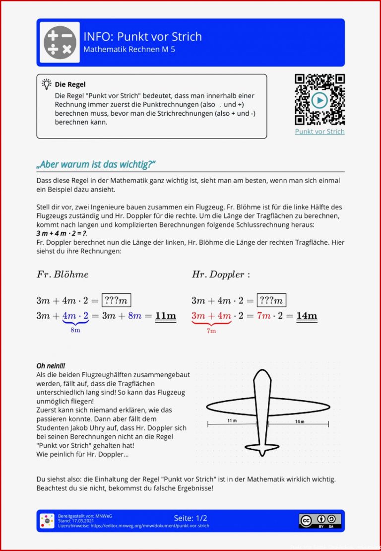 Arbeitsblatt Punkt vor Strich Mathematik Rechnen