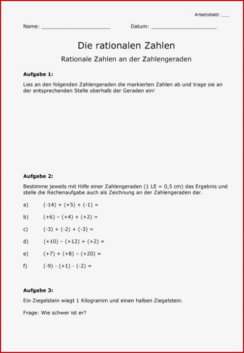 Arbeitsblatt Rationale Zahlen An Der Zahlengeraden
