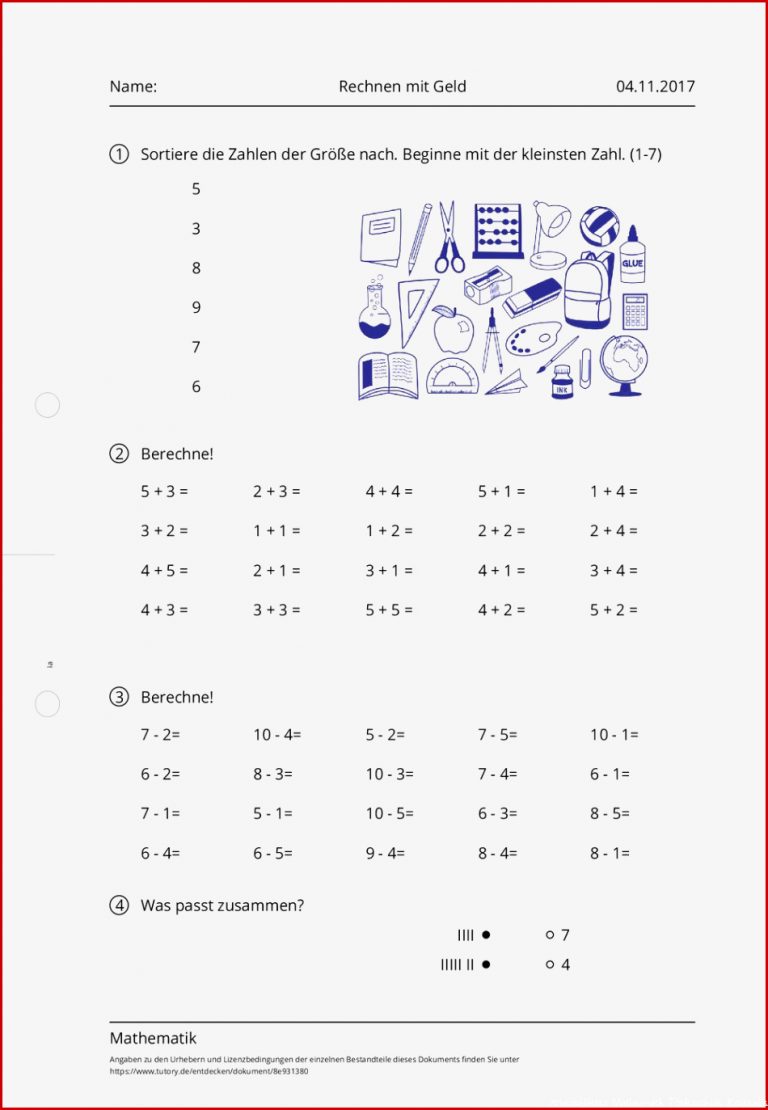 Arbeitsblatt Rechnen Mit Geld Mathematik