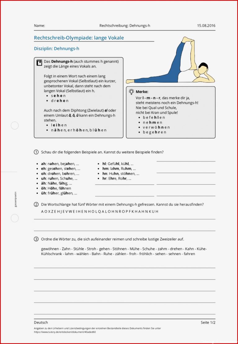 Arbeitsblatt Rechtschreibung Dehnungs H Deutsch