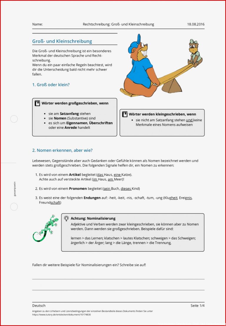 Arbeitsblatt Rechtschreibung Groß und Kleinschreibung