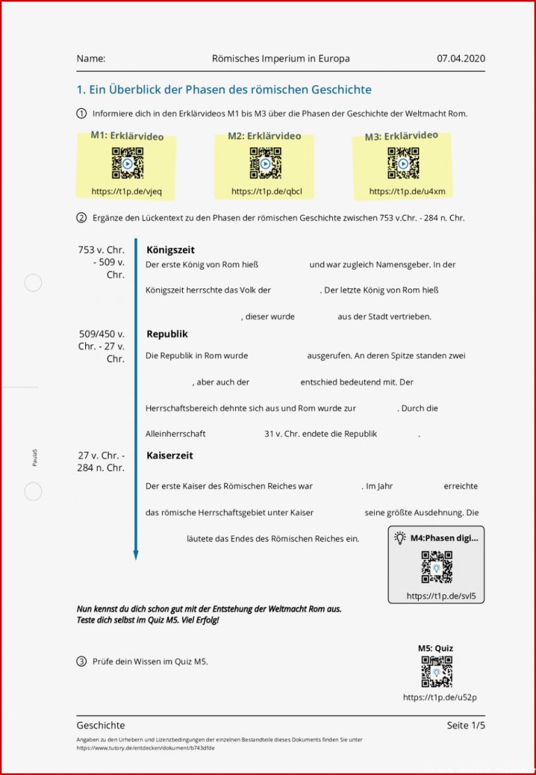 Arbeitsblatt Römisches Imperium in Europa Geschichte