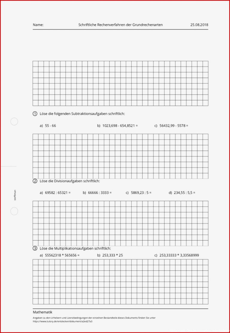 Arbeitsblatt Schriftliche Rechenverfahren Der
