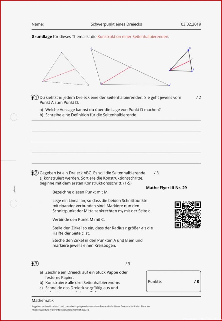 Arbeitsblatt Schwerpunkt Eines Dreiecks Mathematik