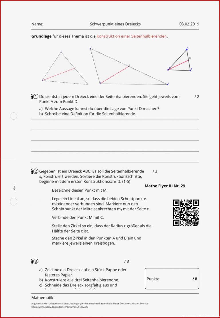 Arbeitsblatt Schwerpunkt eines Dreiecks Mathematik