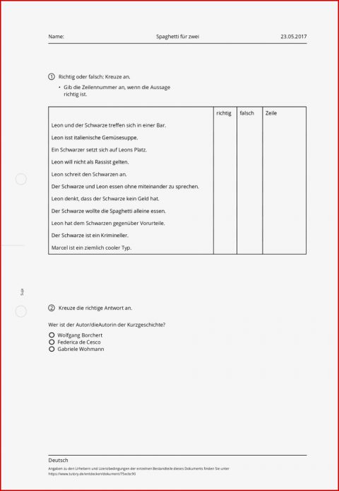 Arbeitsblatt Spaghetti Für Zwei Deutsch Tutory