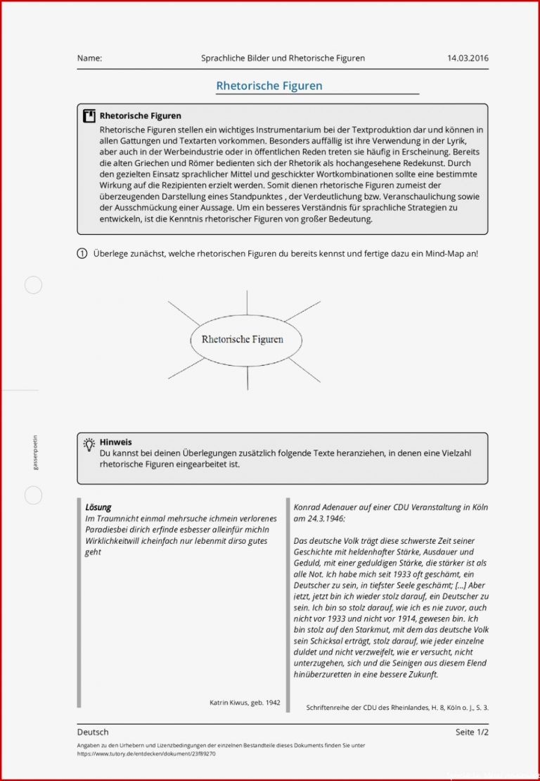 Arbeitsblatt Sprachliche Bilder Und Rhetorische Figuren