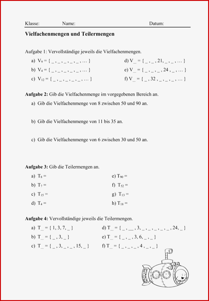 Arbeitsblatt Teilermenge Und Vielfachenmenge