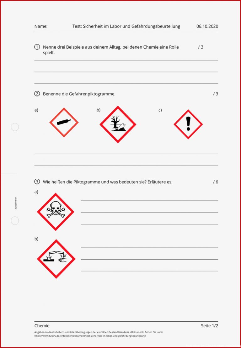 Arbeitsblatt Test Sicherheit Im Labor Und