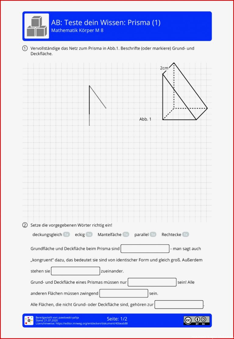 Arbeitsblatt Teste Dein Wissen Prisma 1 Mathematik