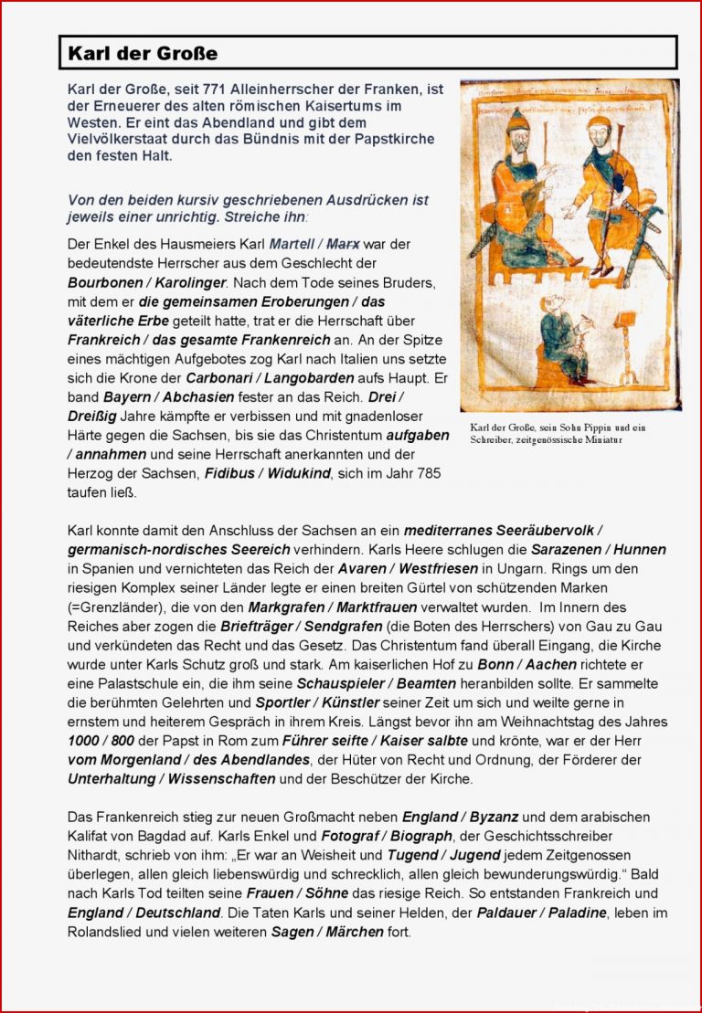 Arbeitsblatt über Karl der Große - Docsity