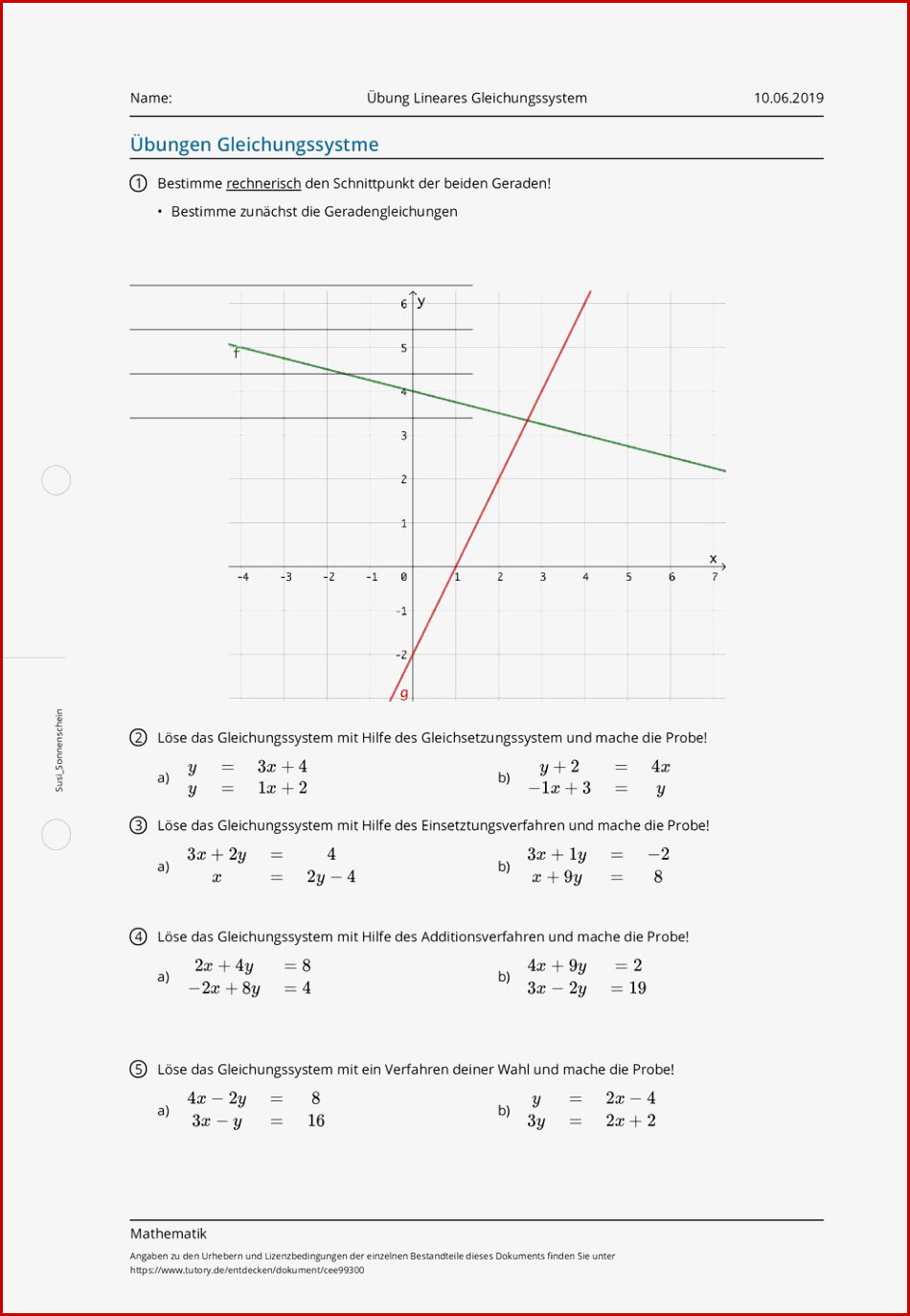 Arbeitsblatt Übung Lineares Gleichungssystem