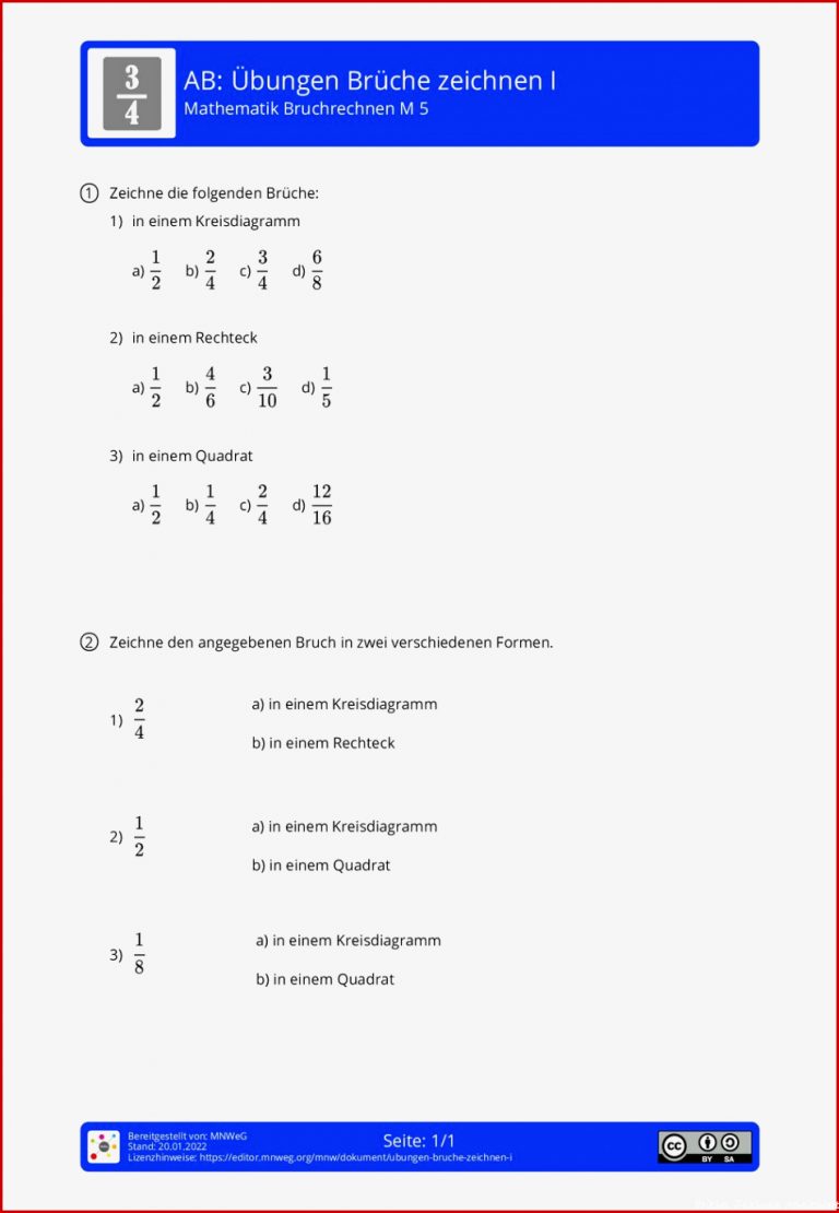 Arbeitsblatt Übungen Brüche zeichnen I Mathematik