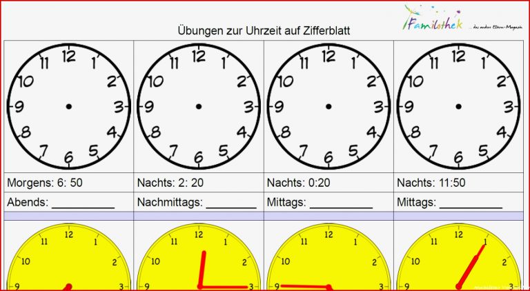 Arbeitsblatt Uhrzeit Familothek