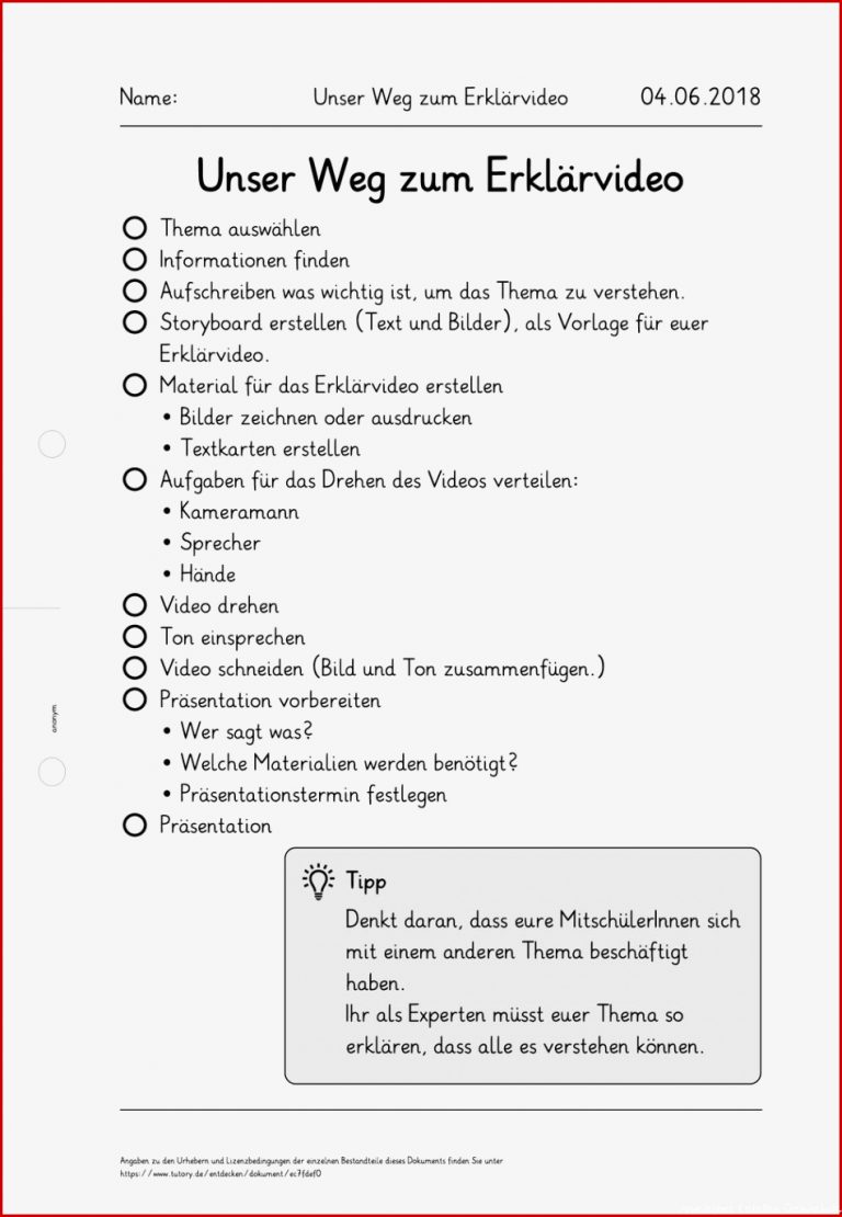 Arbeitsblatt Unser Weg Zum Erklärvideo Grundschule