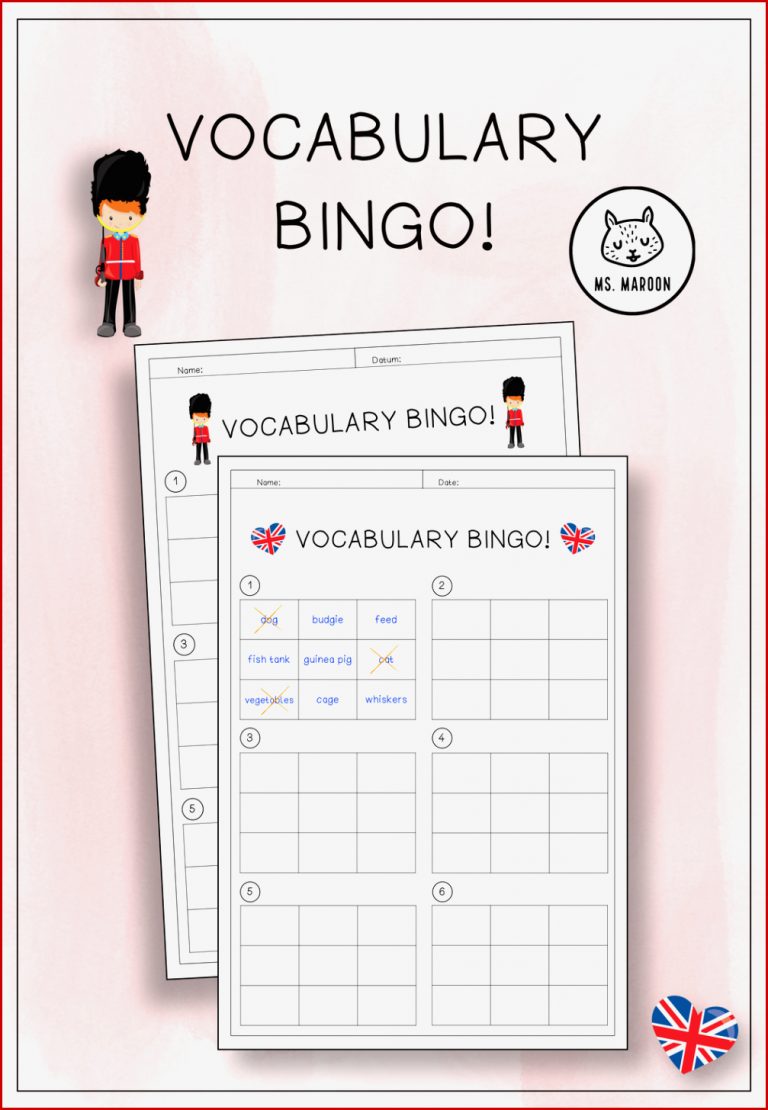 Arbeitsblatt VOCABULARY BINGO – Unterrichtsmaterial im