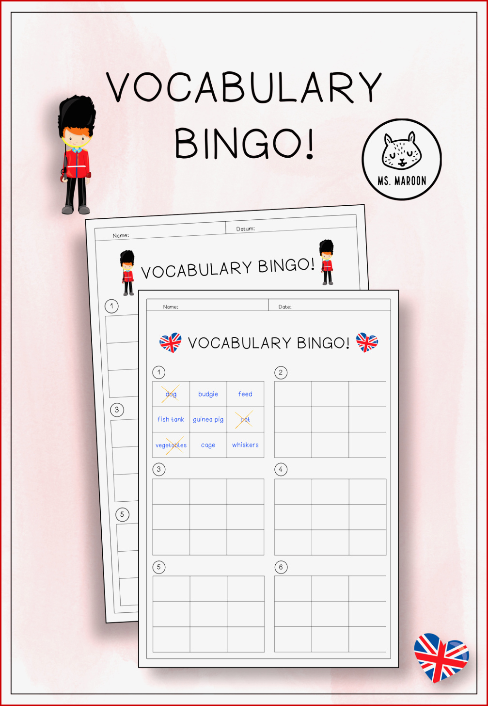 Arbeitsblatt Vocabulary Bingo – Unterrichtsmaterial Im