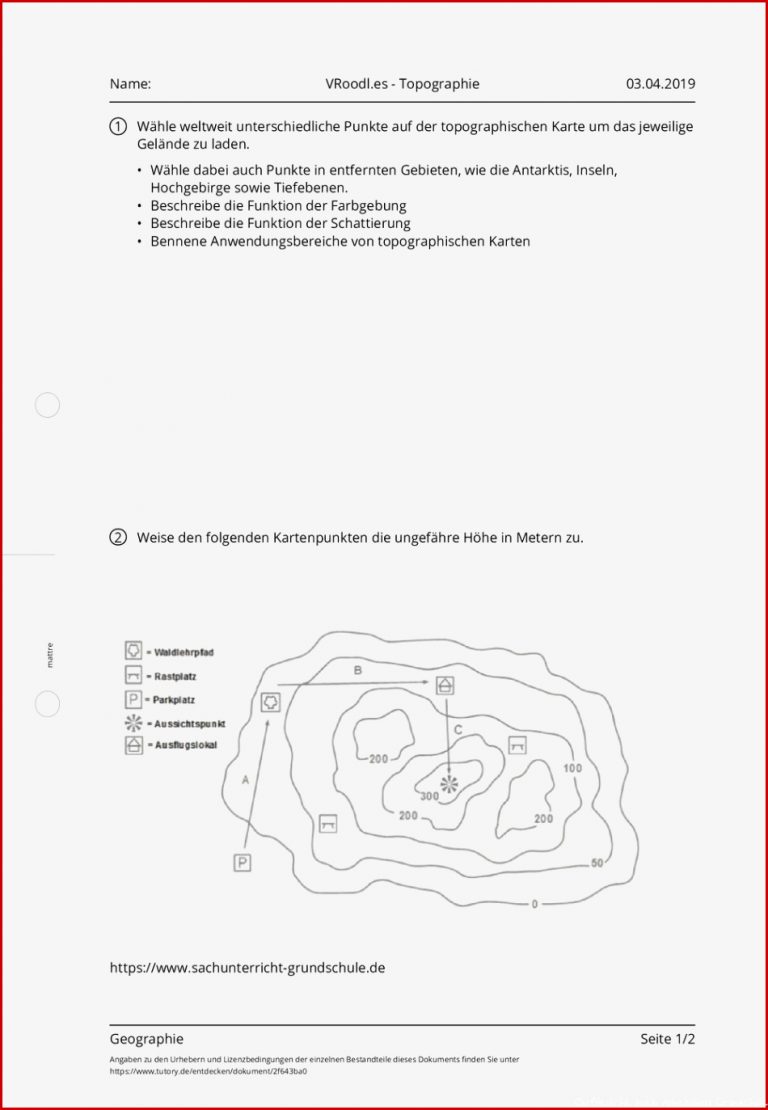 Arbeitsblatt VRoodl Topographie Geographie