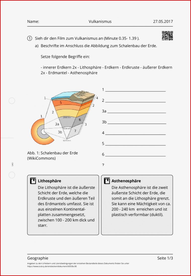 Arbeitsblatt Vulkanismus Geographie tutory