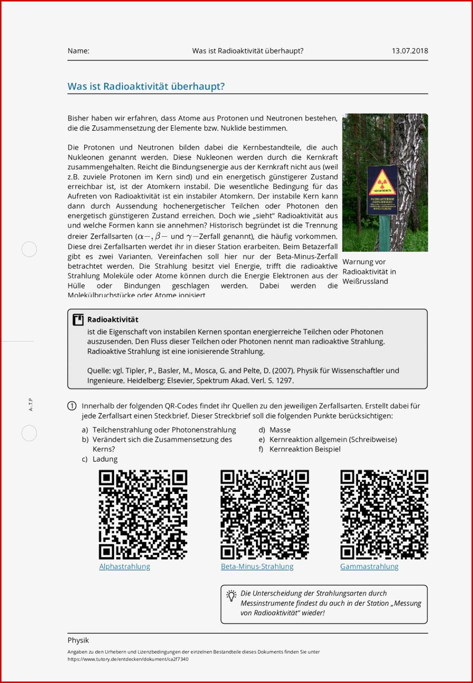 Arbeitsblatt Was ist Radioaktivität überhaupt Physik