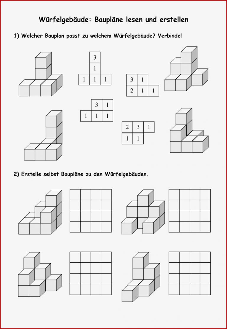 Arbeitsblatt Würfelgebäude – Unterrichtsmaterial im Fach