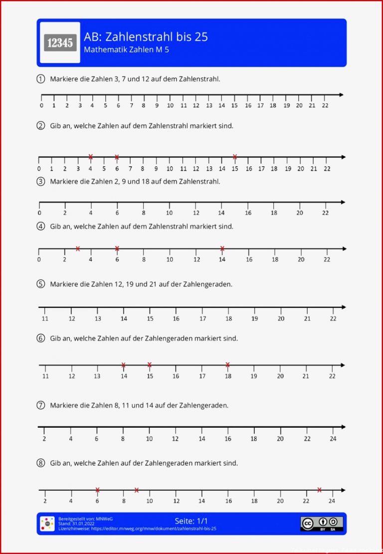 Arbeitsblatt Zahlenstrahl bis 25 Mathematik Zahlen