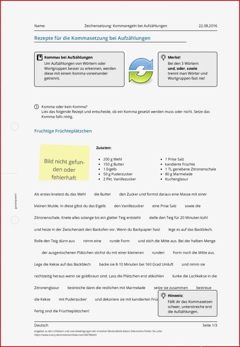 Arbeitsblatt Zeichensetzung Kommaregeln Bei