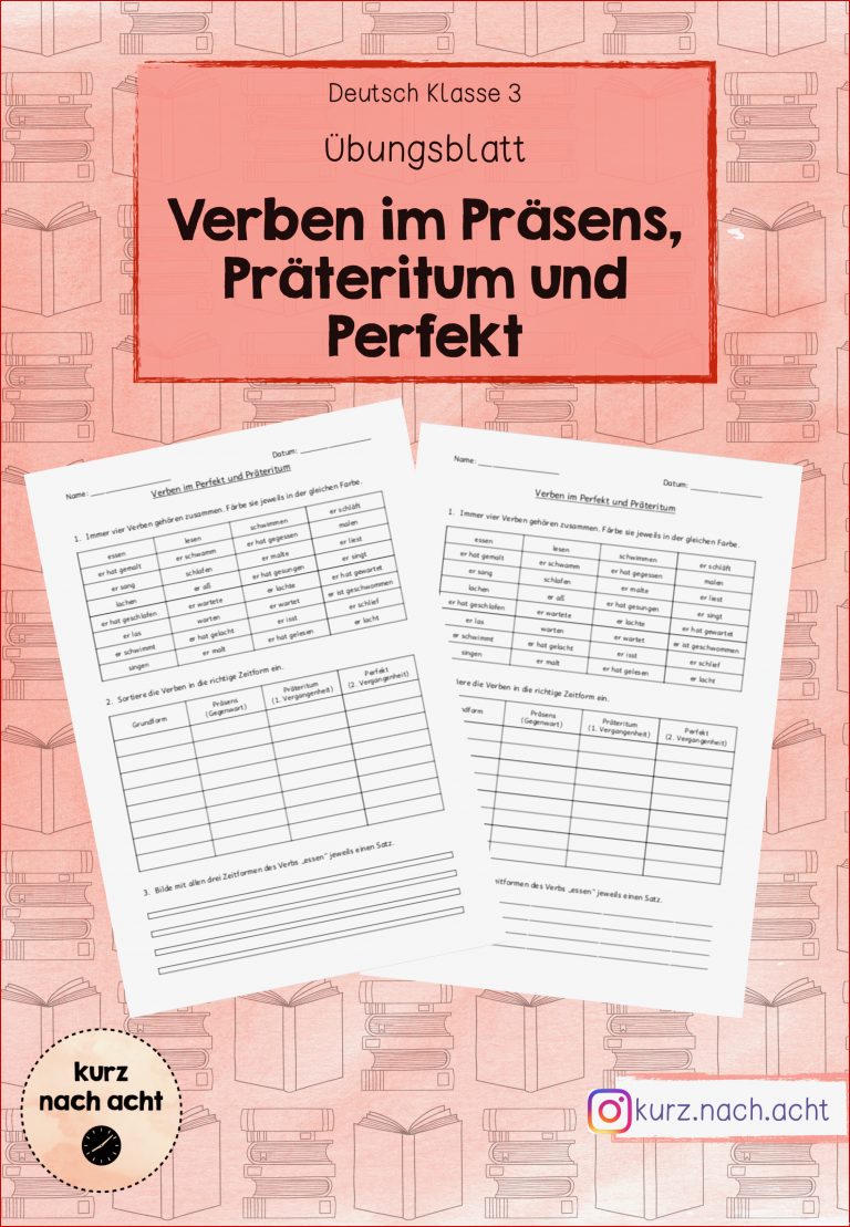 Arbeitsblatt Zeitformen Präsens Präteritum Perfekt