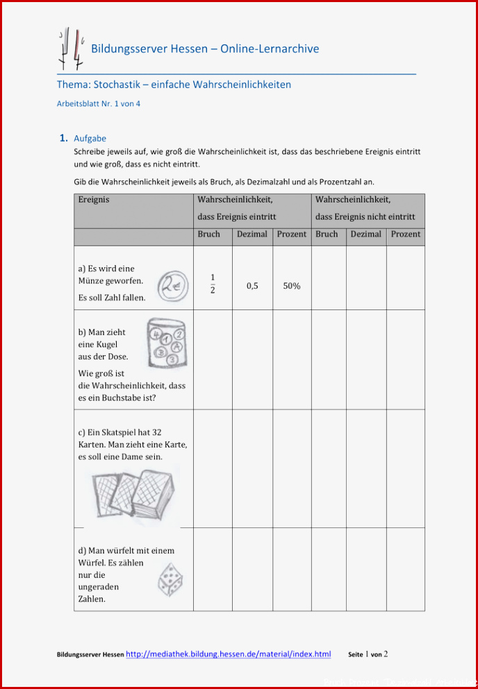Arbeitsblatt zu einfacher Wahrscheinlichkeit line