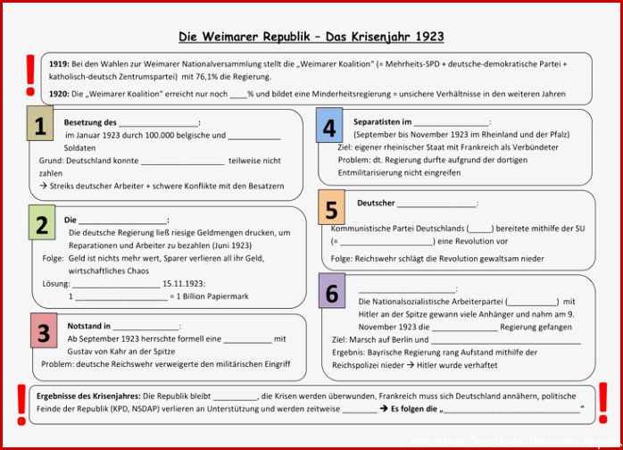 Arbeitsblatt zum Krisenjahr 1923 Weimarer Republik